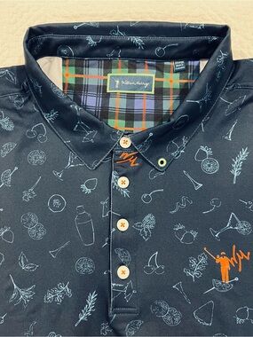 William Murray AOP The Garnish Navy Blue Orange Men’s 2XL Performance Golf Polo